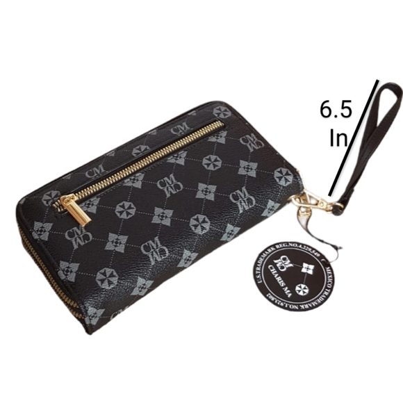 Leather wallet Black women Wristlet Purse Clutch round zipper Charis Ma - Picture 3 of 14